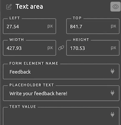 Interactive Studio text area properties