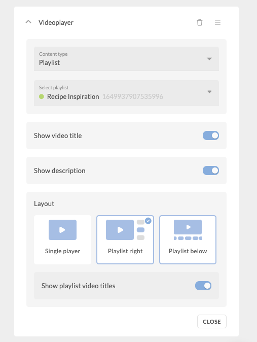 Channels video player settings
